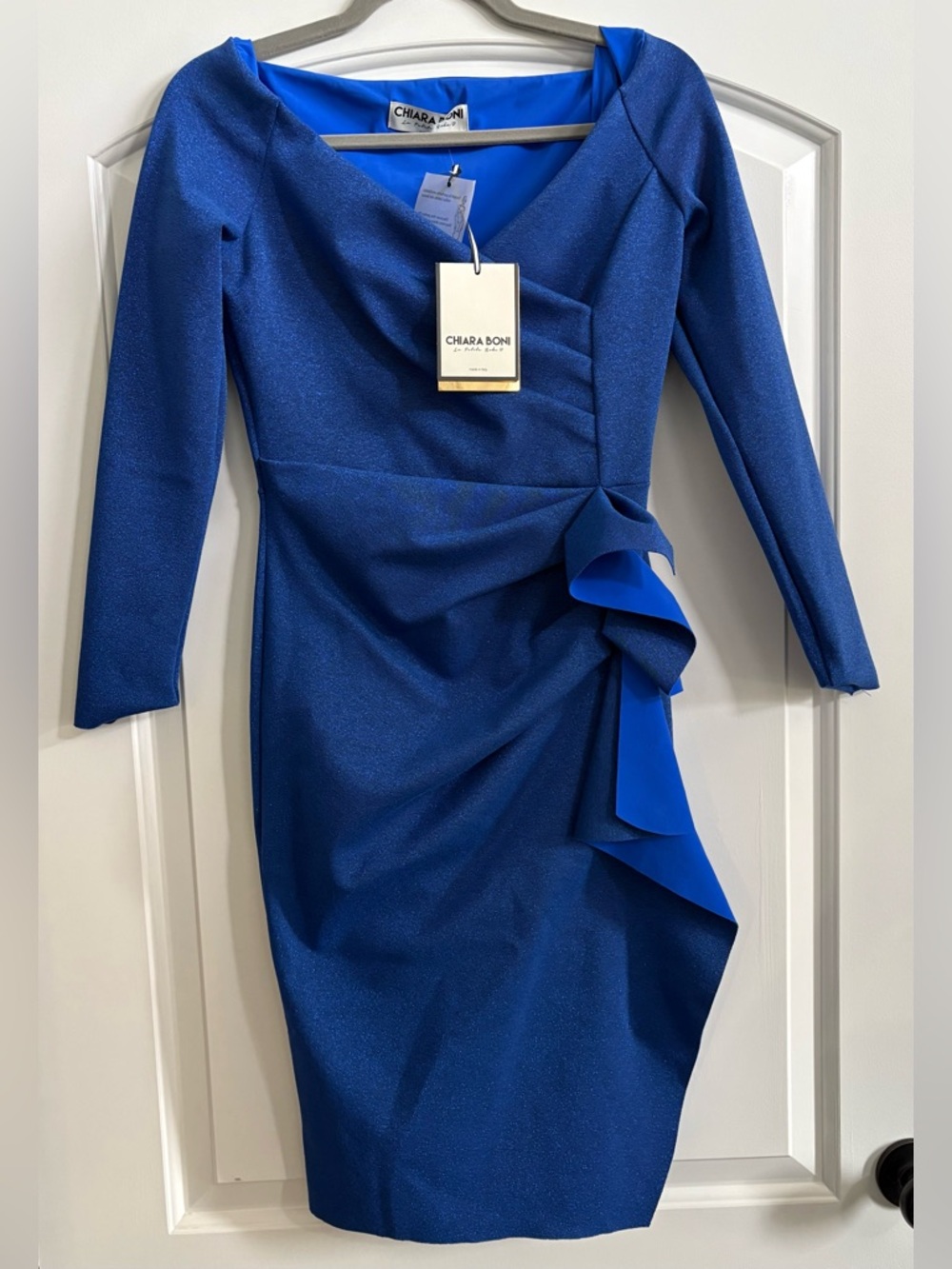 Chiara Boni Cobalt Blue Draped Sheath Dress